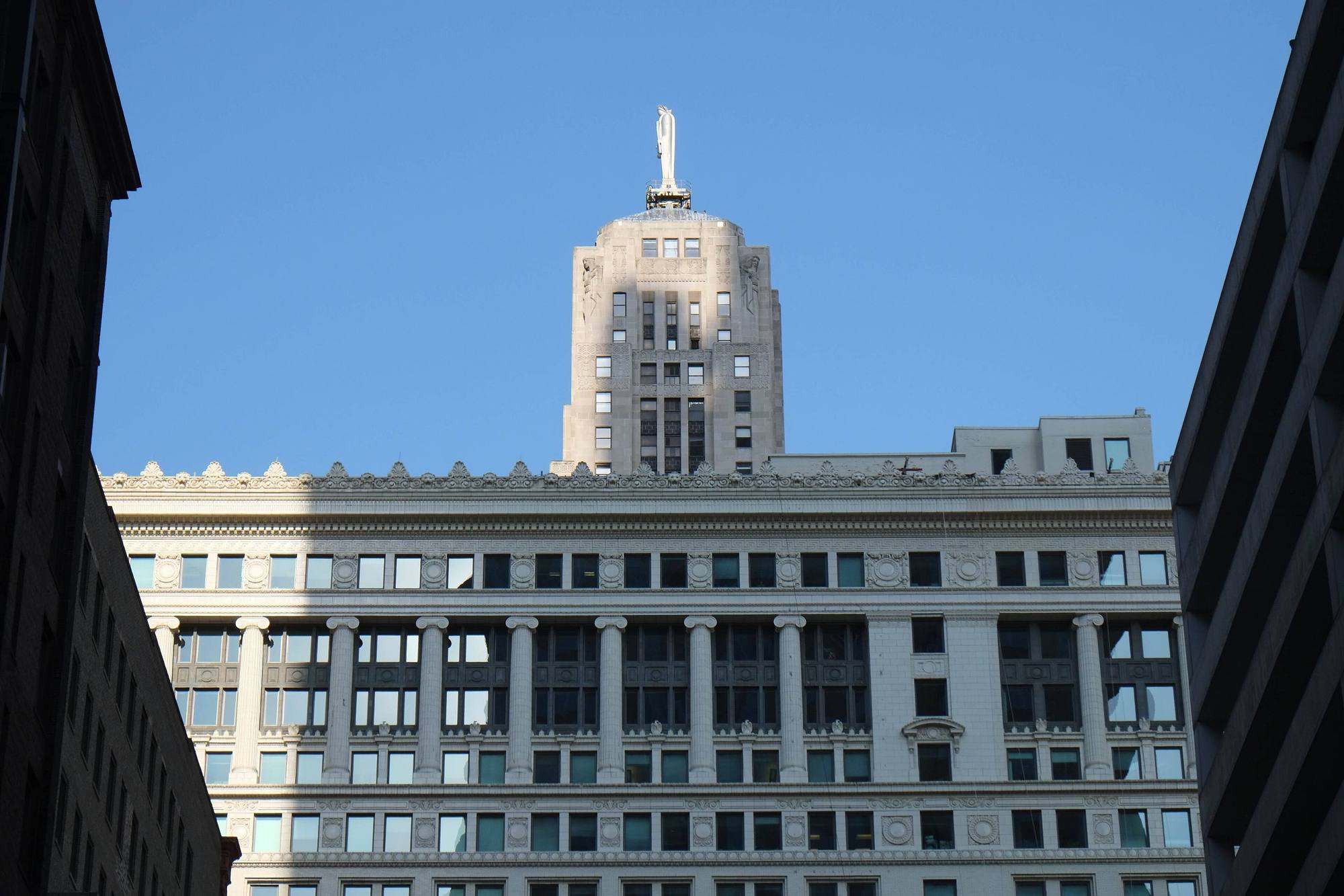 The Chicago Board of Trade Building rising above LaSalle Street