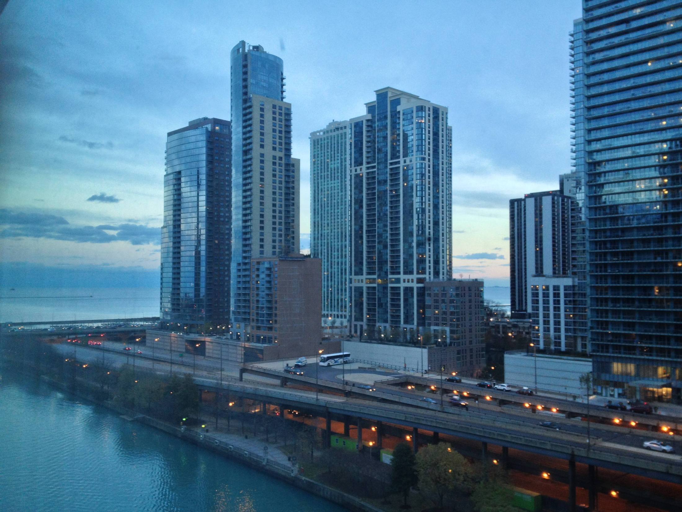 Lakeshore East towers at the mouth of the Chicago River