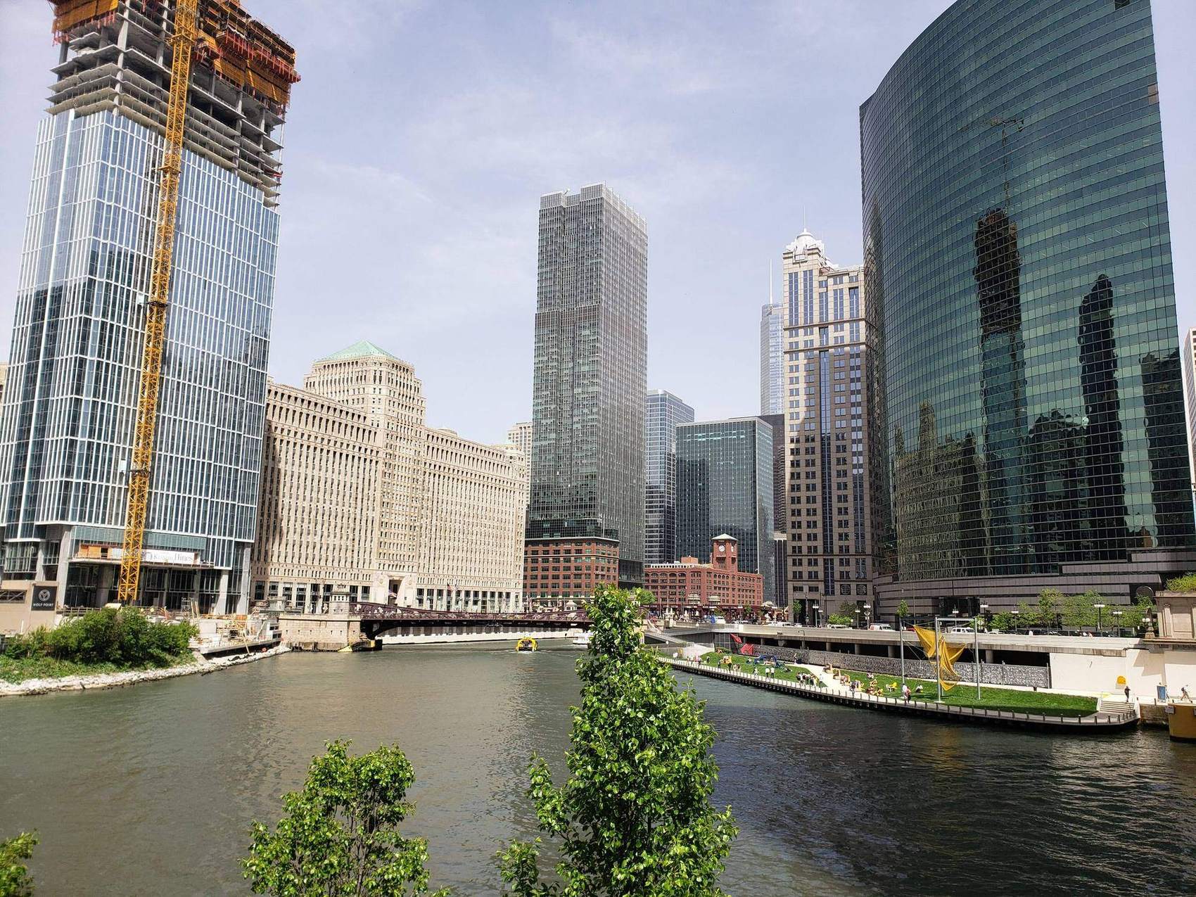The Chicago River and towers along Wacker Drive